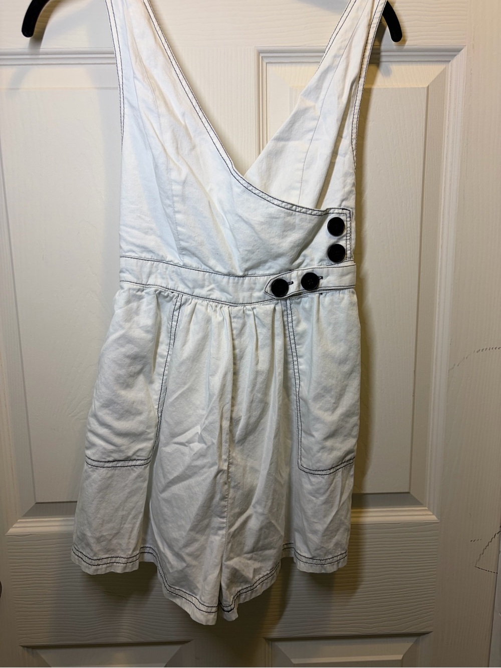 Millibon White Pinafore Romper with Black Buttons
